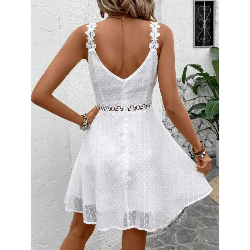 Viola | Lace-Trim V-Neck A-Line Mini Dress