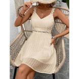 Viola | Lace-Trim V-Neck A-Line Mini Dress in Beige