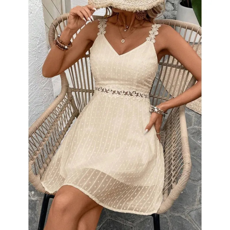 Viola | Lace-Trim V-Neck A-Line Mini Dress