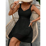 Viola | Lace-Trim V-Neck A-Line Mini Dress in Black