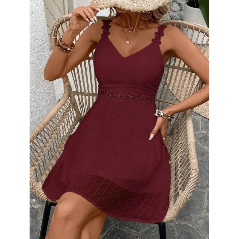 Viola | Lace-Trim V-Neck A-Line Mini Dress
