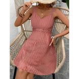 Viola | Lace-Trim V-Neck A-Line Mini Dress in Pink