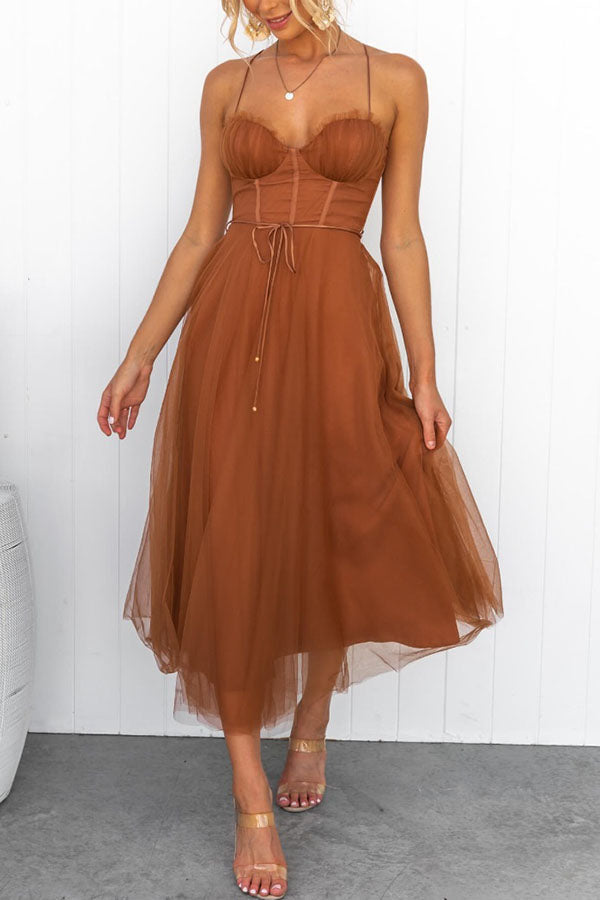 Adelaide | Corset Tulle Sweetheart Midi Dress