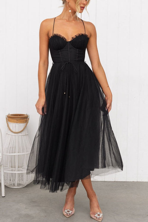 Adelaide | Corset Tulle Sweetheart Midi Dress