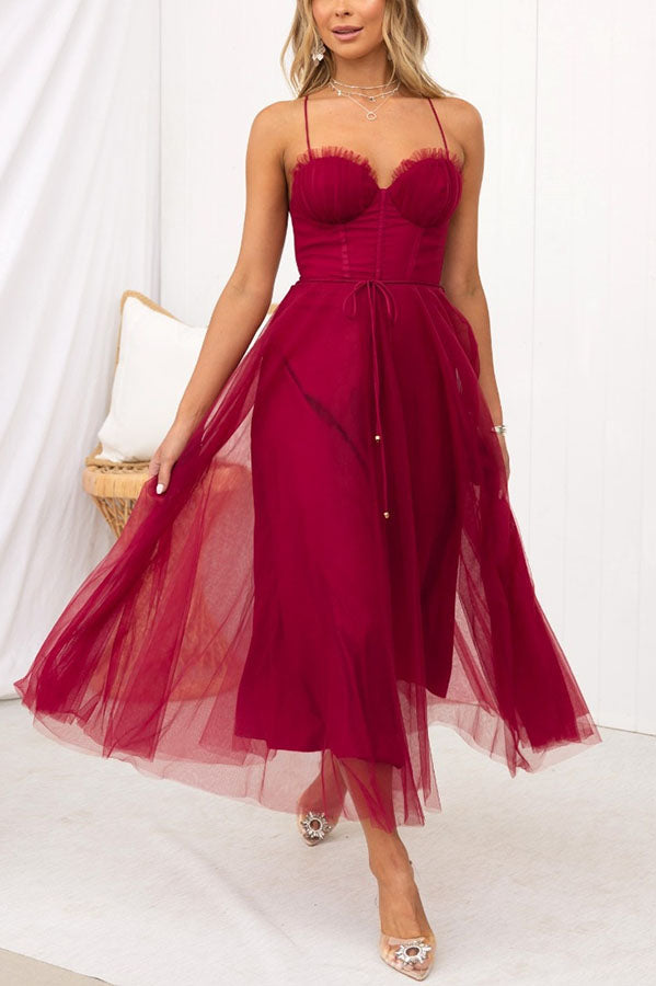 Adelaide | Corset Tulle Sweetheart Midi Dress