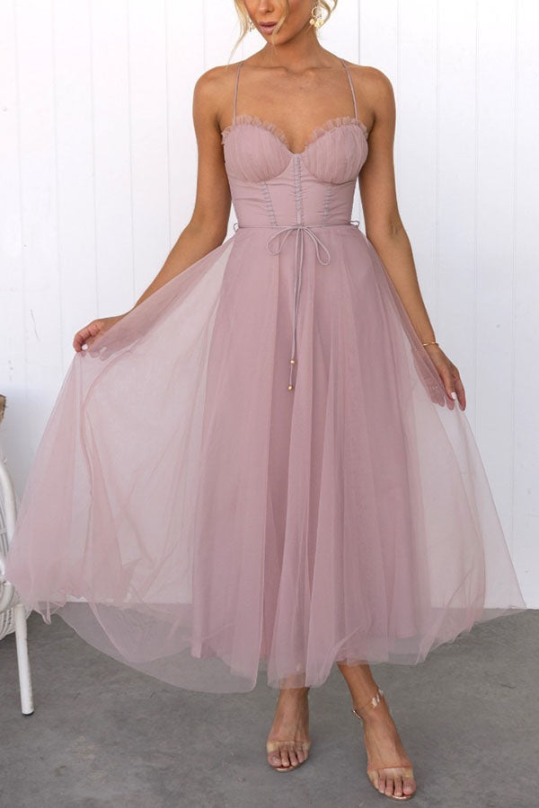 Adelaide | Corset Tulle Sweetheart Midi Dress