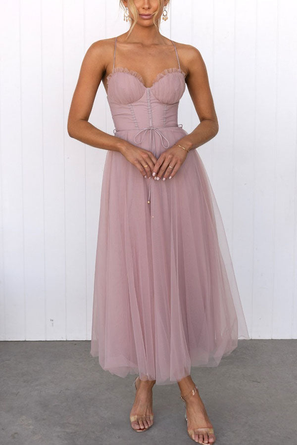 Adelaide | Corset Tulle Sweetheart Midi Dress