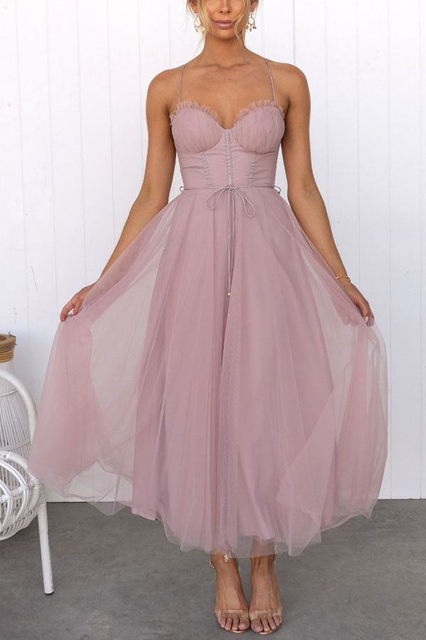 Adelaide | Corset Tulle Sweetheart Midi Dress
