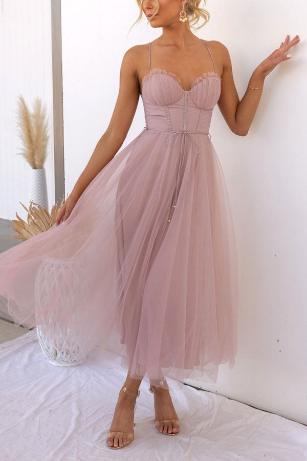 Adelaide | Corset Tulle Sweetheart Midi Dress