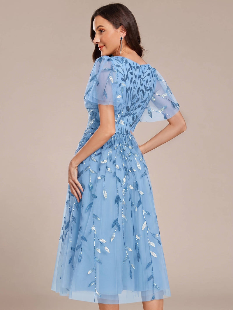 Chiara | Sequin-Embroidered Flutter-Sleeve Midi Dress