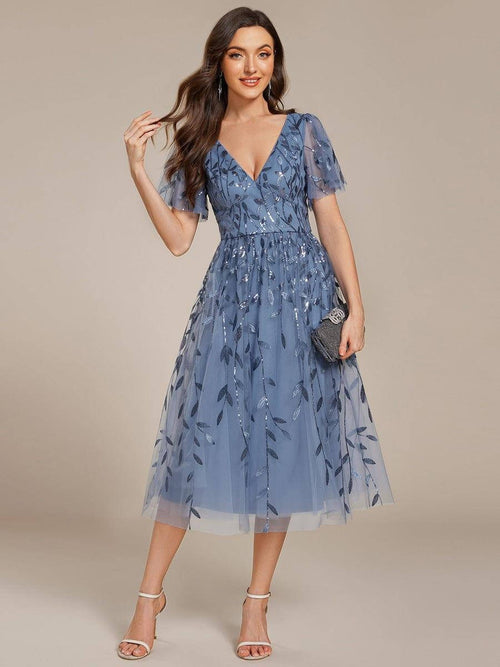 Chiara | Sequin-Embroidered Flutter-Sleeve Midi Dress