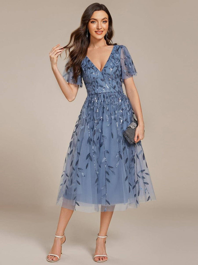 Chiara | Sequin-Embroidered Flutter-Sleeve Midi Dress
