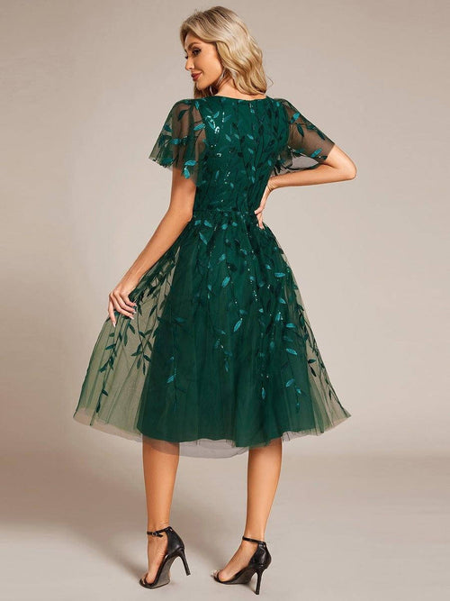 Chiara | Sequin-Embroidered Flutter-Sleeve Midi Dress