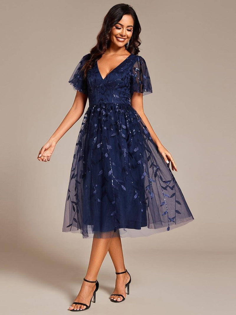 Chiara | Sequin-Embroidered Flutter-Sleeve Midi Dress