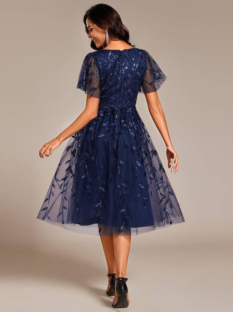 Chiara | Sequin-Embroidered Flutter-Sleeve Midi Dress