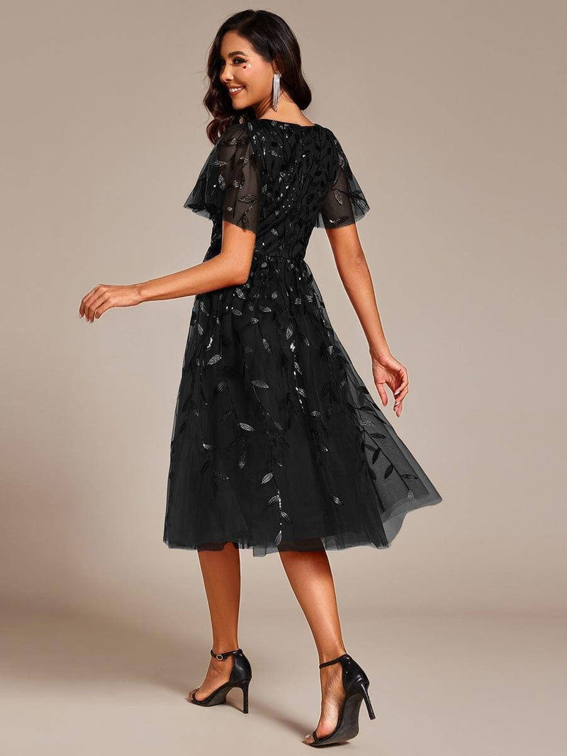 Chiara | Sequin-Embroidered Flutter-Sleeve Midi Dress