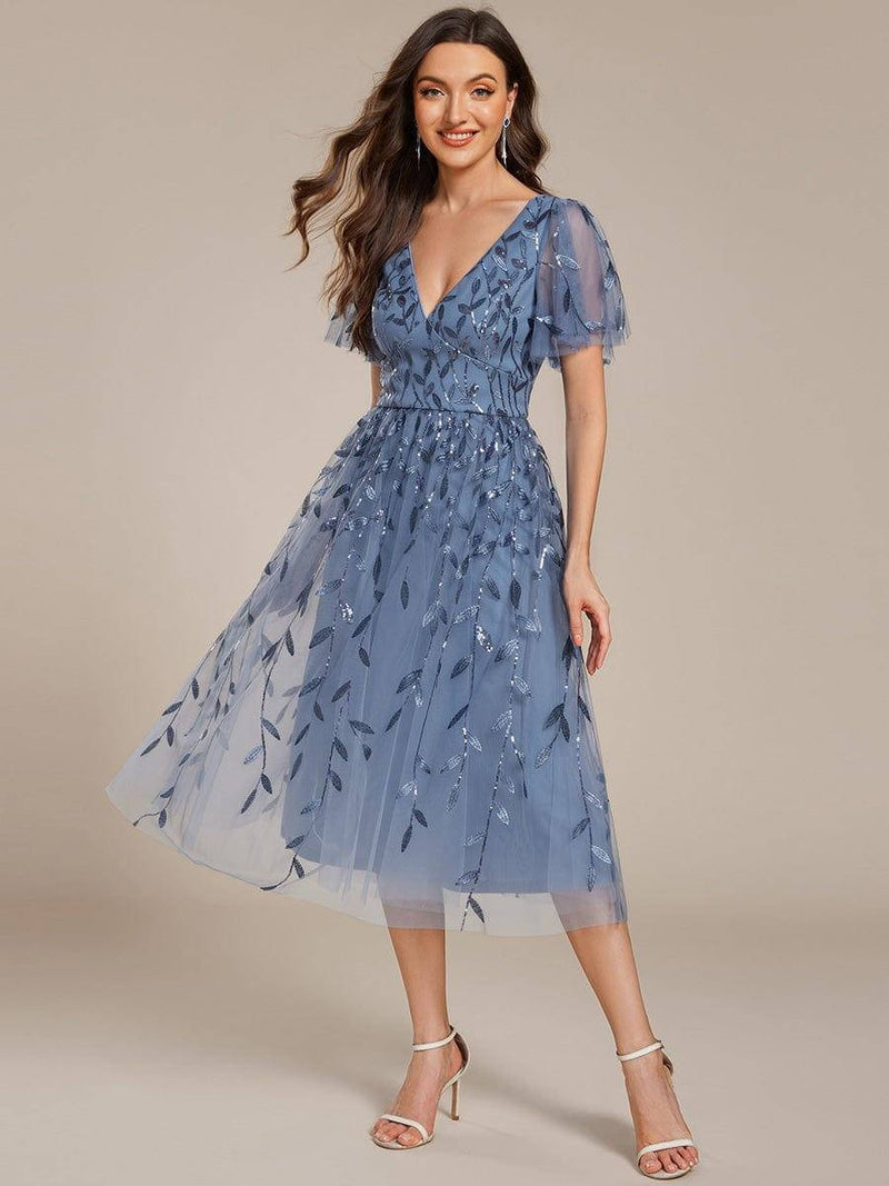 Chiara | Sequin-Embroidered Flutter-Sleeve Midi Dress
