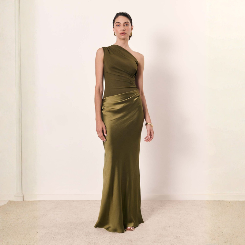 Dulcie | Draped One-Shoulder Satin Maxi Dress
