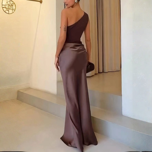 Dulcie | Draped One-Shoulder Satin Maxi Dress
