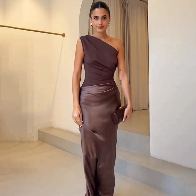 Dulcie | Draped One-Shoulder Satin Maxi Dress