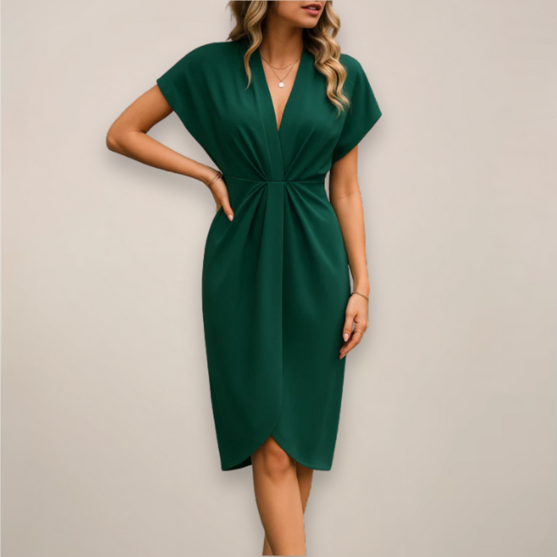 Belinda | Wrap V-Neck Twist-Waist Midi Dress