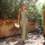 Juno | One-Shoulder High-Slit Maxi Dress in Sage Green
