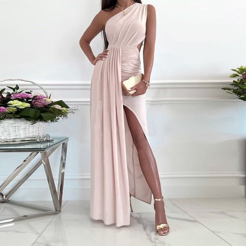 Leonie | Draped One-Shoulder High-Split Maxi Dress