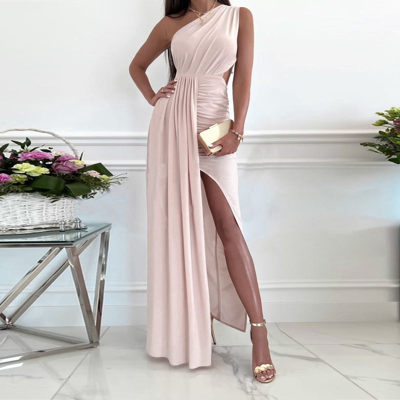 Leonie | Draped One-Shoulder High-Split Maxi Dress