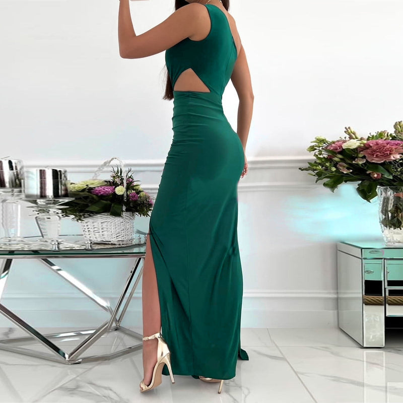 Leonie | Draped One-Shoulder High-Split Maxi Dress