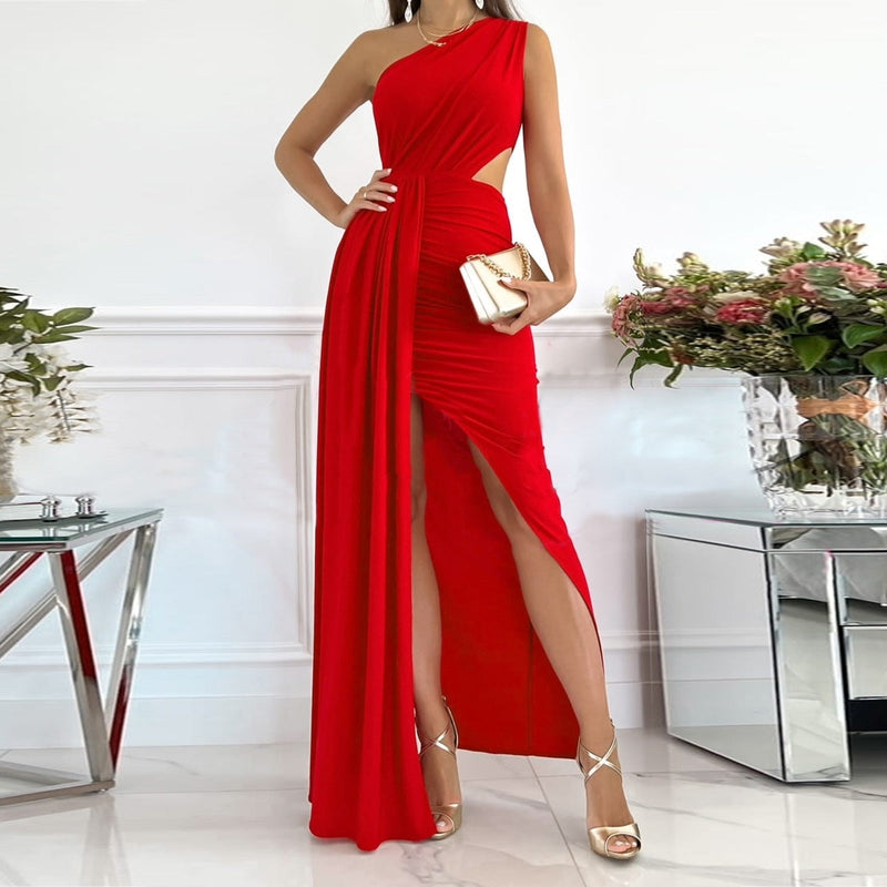 Leonie | Draped One-Shoulder High-Split Maxi Dress