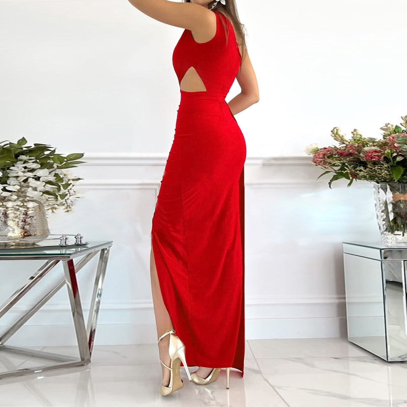 Leonie | Draped One-Shoulder High-Split Maxi Dress