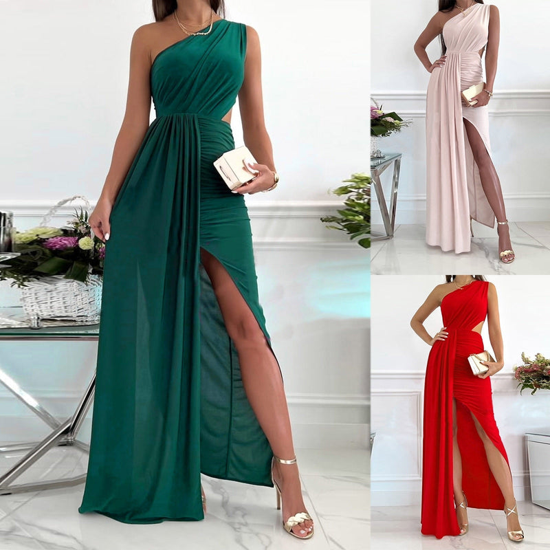 Leonie | Draped One-Shoulder High-Split Maxi Dress