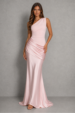 Edwina | Draped One-Shoulder Mermaid Maxi Dress in Blush