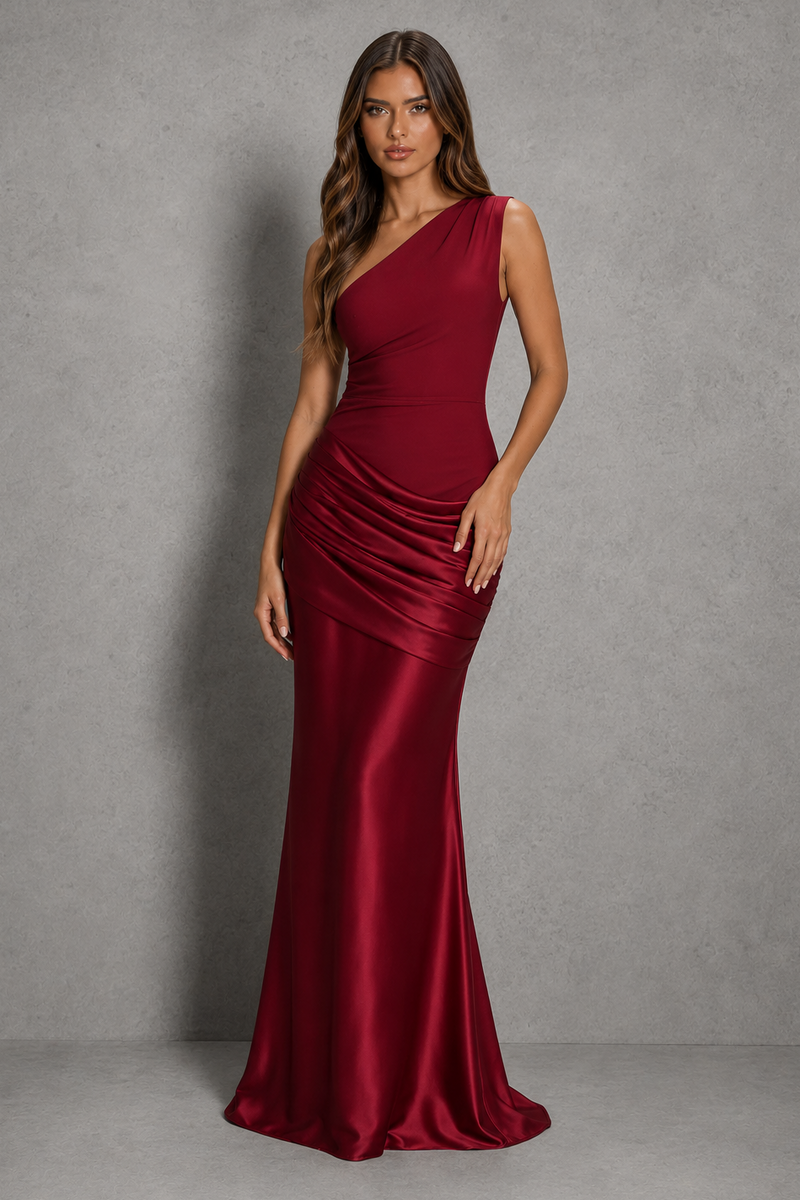 Edwina | Draped One-Shoulder Mermaid Maxi Dress