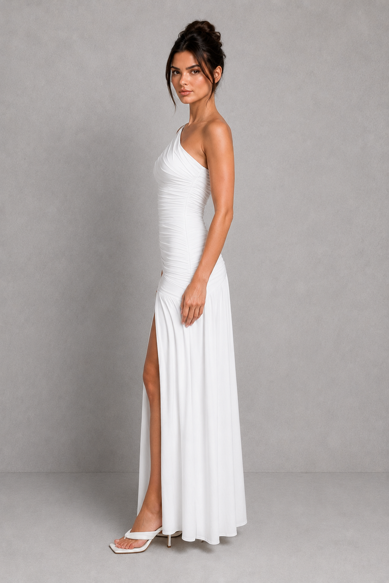Serafina | One-Shoulder Ruched High-Split Maxi Dress