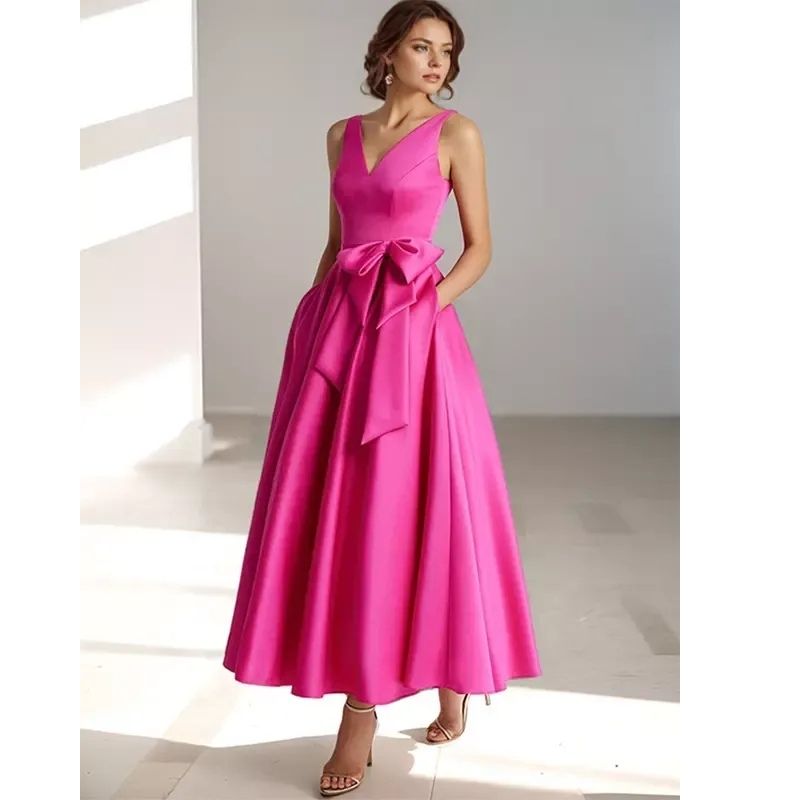 Lydia | Satin V-Neck Belted Midi Dress