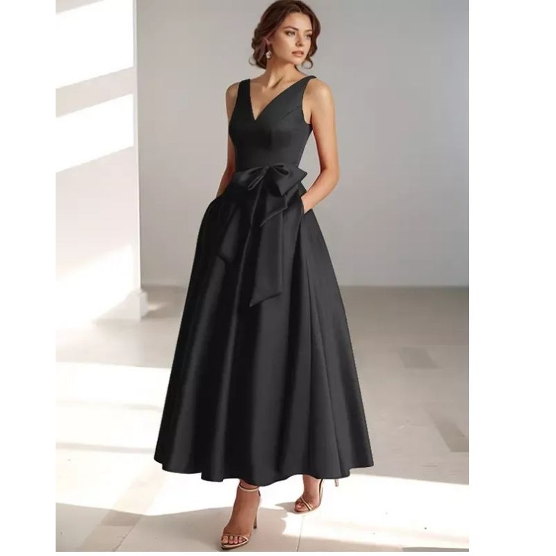 Lydia | Satin V-Neck Belted Midi Dress