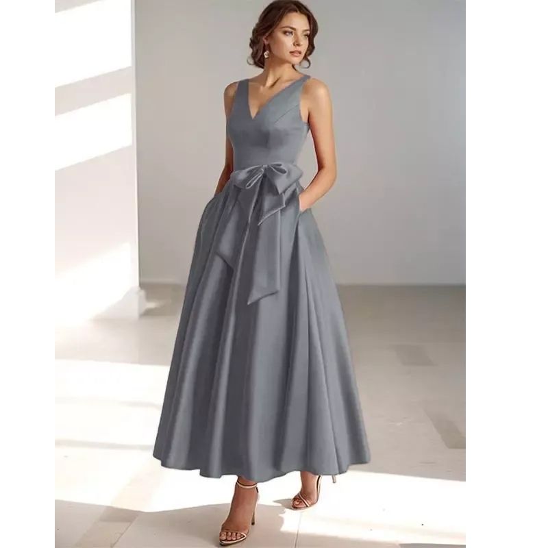 Lydia | Satin V-Neck Belted Midi Dress