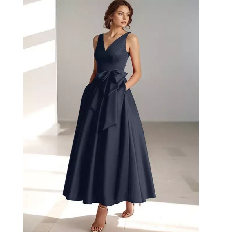 Lydia | Satin V-Neck Belted Midi Dress