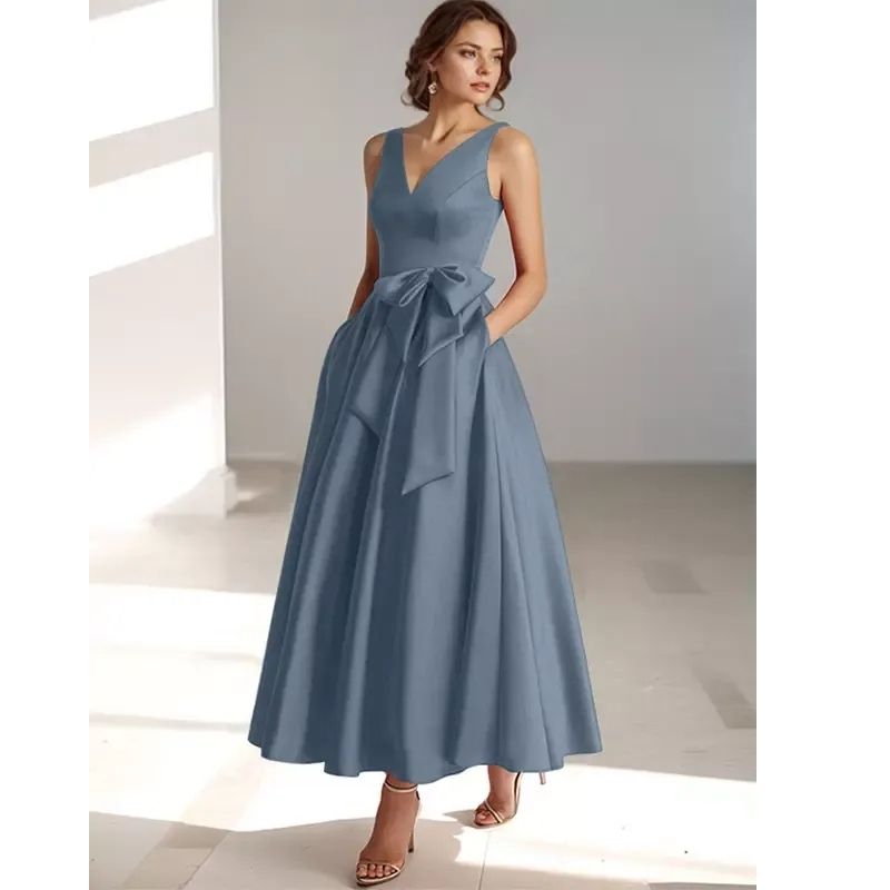 Lydia | Satin V-Neck Belted Midi Dress