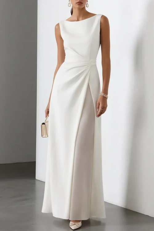 Evadne | Boat Neck Waist-Twist High-Slit Maxi Dress
