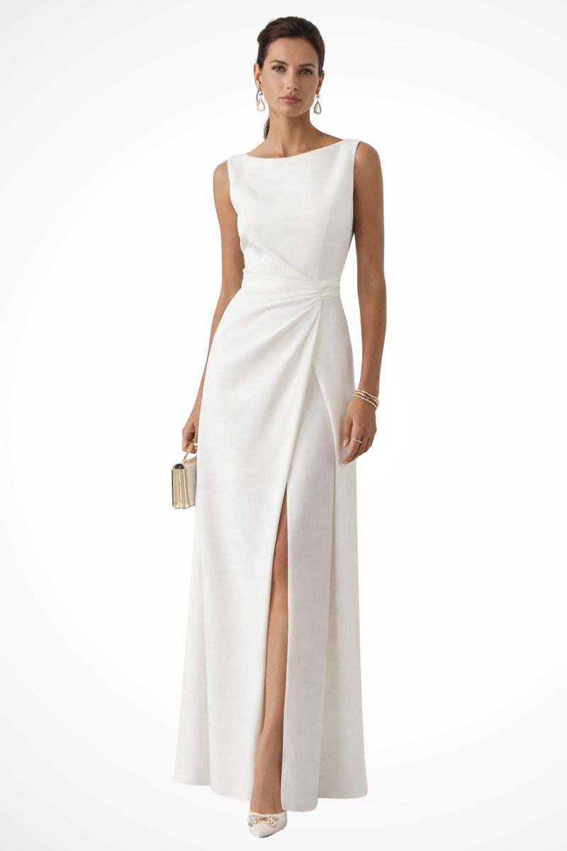 Evadne | Boat Neck Waist-Twist High-Slit Maxi Dress