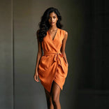Bernadette | Wrap-Front Tie-Waist Mini Dress in Orange