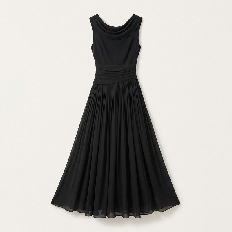 Delta Cowl-Neck Midi Dress | Women's Draped Pleated Occasion Dress