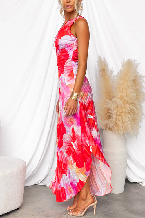 Elspeth | Pleated One-Shoulder Floral Maxi Dress