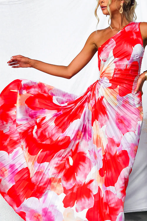 Elspeth | Pleated One-Shoulder Floral Maxi Dress