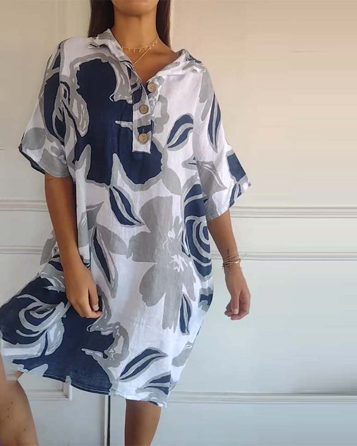 Yvonne floral half-button relaxed shirt midi dress