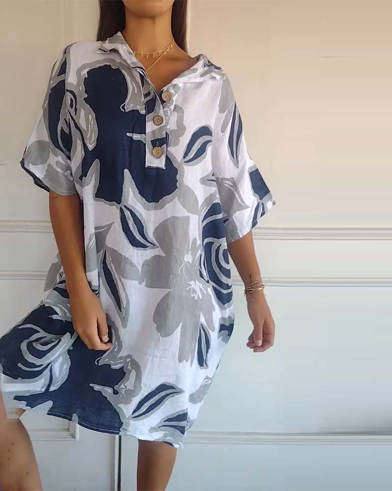 Yvonne | Floral Half-Button Relaxed Shirt Midi Dress