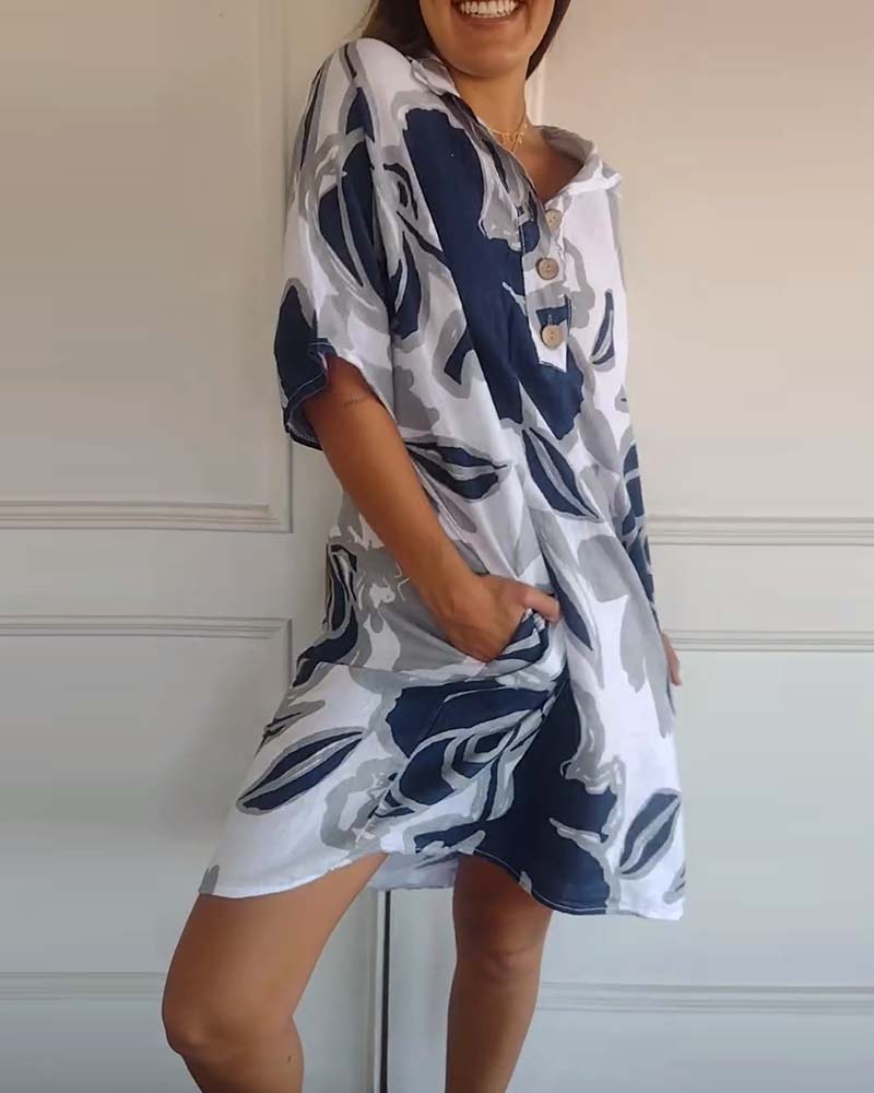 Yvonne | Floral Half-Button Relaxed Shirt Midi Dress
