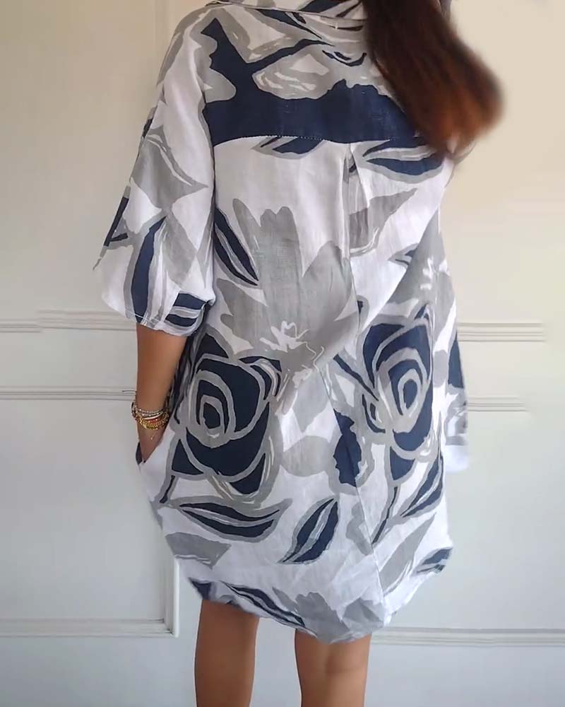 Yvonne | Floral Half-Button Relaxed Shirt Midi Dress